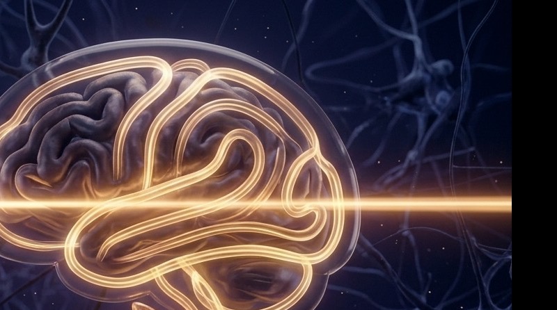 Glowing golden brain illuminated by a MicroFlame gummy beneath it