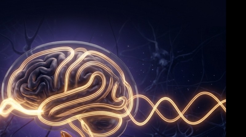 Glowing brain with golden waveform shifting from chaotic stress to calm balance